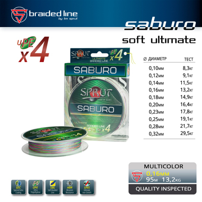 Шнур SABURO 95m/0,16mm/13,2kg (Multicolor)