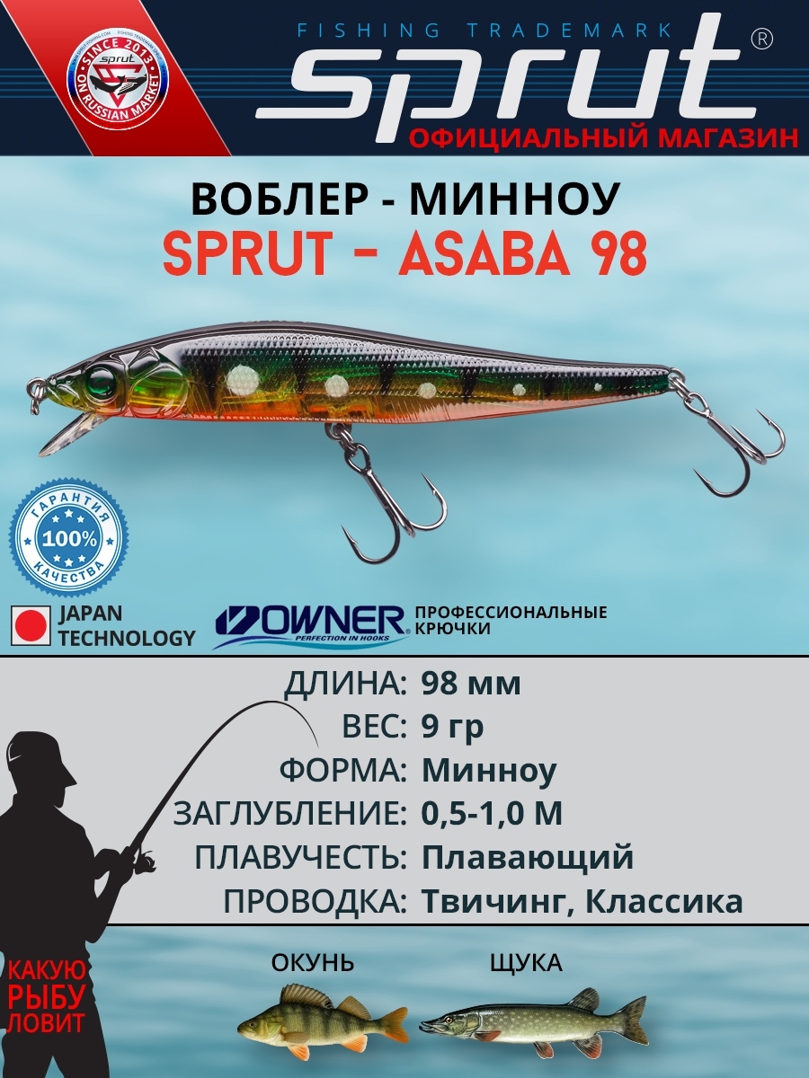 Воблер / Sprut Asaba Minnow 98F-GGRP (UV)