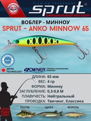 Воблер Anko Minnow 65SP FBTR (minnow)