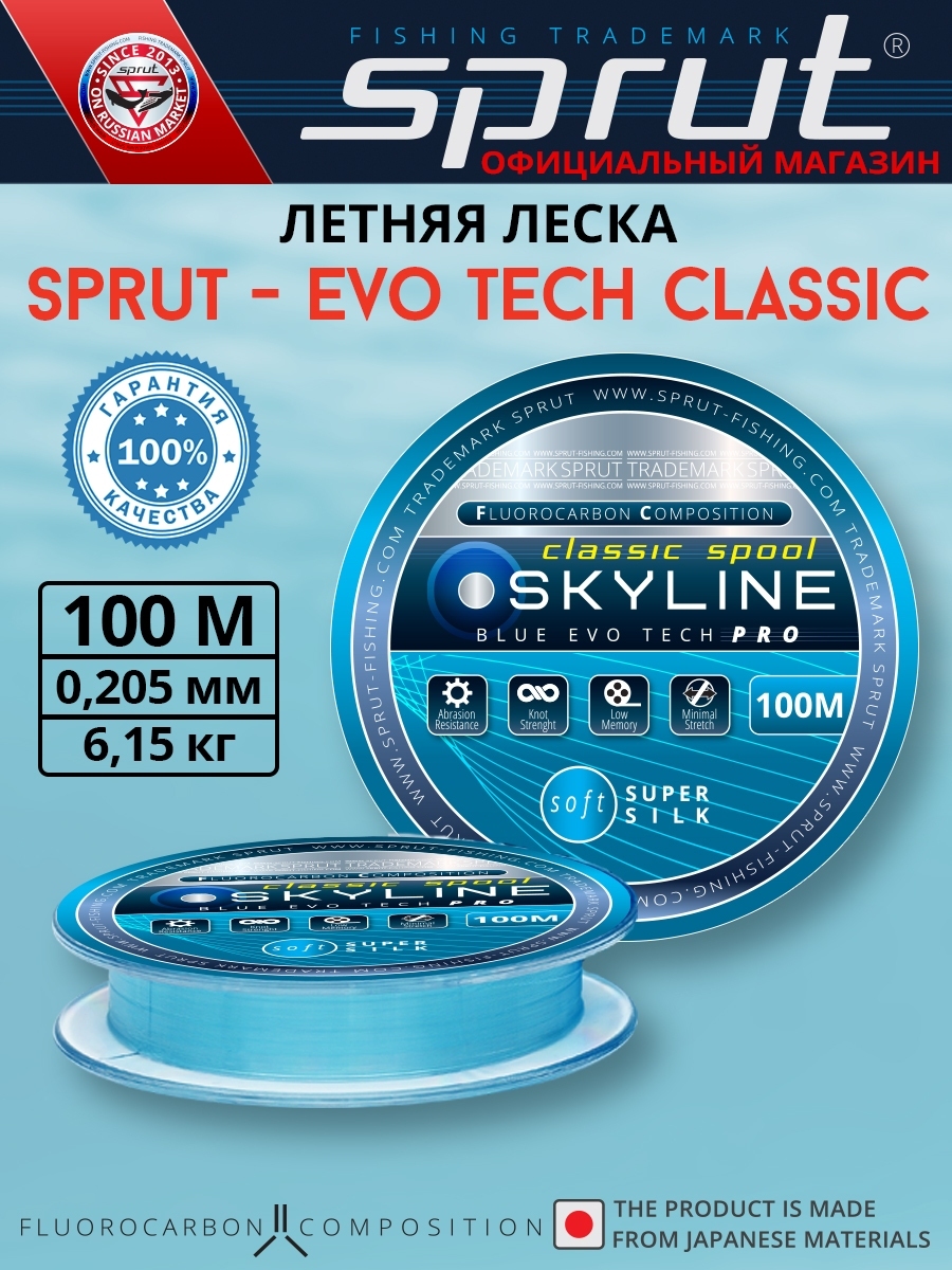 Леска SKYLINE EvoTech CLASSIC Blue (0,205mm/6,15kg/100m)